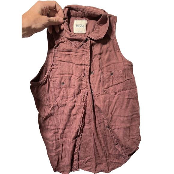Mudd Embroidered Sleeveless Top Button Down Shirt Casual Mauve Size M - Picture 2 of 7